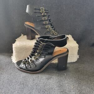 Est 1946 Women's Black Modified  Gladiator Sandal Shoes Stacked Heel Zip 7M